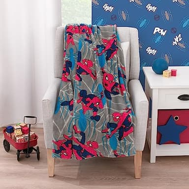 NoJo Marvel Spiderman to The Rescue Red, Gray, and Blue Super Soft Toddler Blanket - Image 3