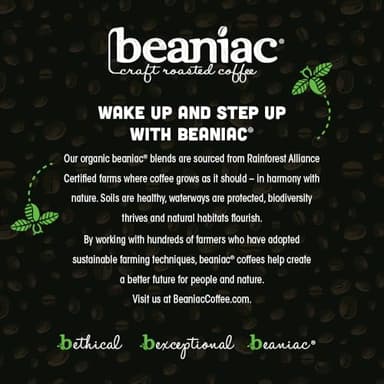 beaniac Organic Downtime Decaf Swiss Water Decaffeinated, Medium Roast, Single Serve Compostable K Cup Coffee Pods, Organic Arabica Coffee, Keurig Brewer Compatible, 30 Count - Image 8