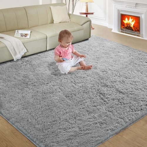 Ultra Soft Rug for Living Room, 8X10 Light Grey Fluffy Shag Area Rug for Bedroom, Modern Shaggy Carpets Fuzzy Rug for Teens Dorm Nursery Home Decor Aesthetic, Upgrade Anti-Skid Durable - Image 1
