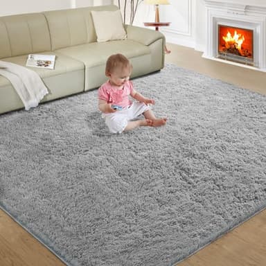 Ultra Soft Rug for Living Room, 8X10 Light Grey Fluffy Shag Area Rug for Bedroom, Modern Shaggy Carpets Fuzzy Rug for Teens Dorm Nursery Home Decor Aesthetic, Upgrade Anti-Skid Durable - Image 1
