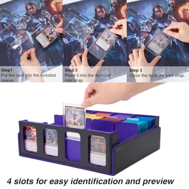 Venssu Card Storage Box for Trading Cards with Card Supporters, 3000+ MTG Deck Box with 24 Colorful Divider Tabs, Trading Card Storage with Viewing Windows Fits for Magic Game(Black and Purple) - Image 5