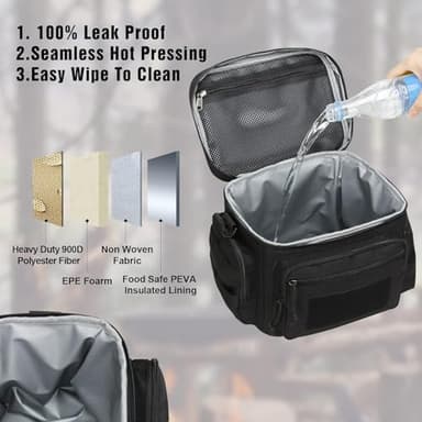 Lunch Box for Men, Tactical Lunch Bag MOLLE Webbing Leakproof Insulated Large Lunch Cooler Women Adult Meal with Adjustable Shoulder Strap Durable Lunch Pail(Black) - Image 7