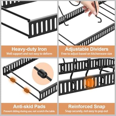 Housolution Pot and Pan Organizer Rack for Cabinet, Expandable Pot Lid Organizer Holder with 14 Adjustable Dividers, Fully Expanded Size 22.83" W x 7.09" D x 7.09" H, Black - Image 3