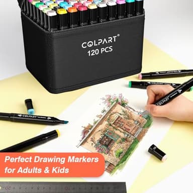 colpart 120 Colors Alcohol Markers Set Dual Tip Art Markers for Kids Marker Pens with Pen Holder and Case for Adult Painting Supplies Perfect for Painting, Coloring Book, Sketching and Drawing - Image 7