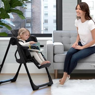 Jeep by Delta Children Classic Convertible 2-in-1 High Chair for Babies and Toddlers with Adjustable Height, Recline & Footrest - Dishwasher Safe Meal Tray, Black - Image 3