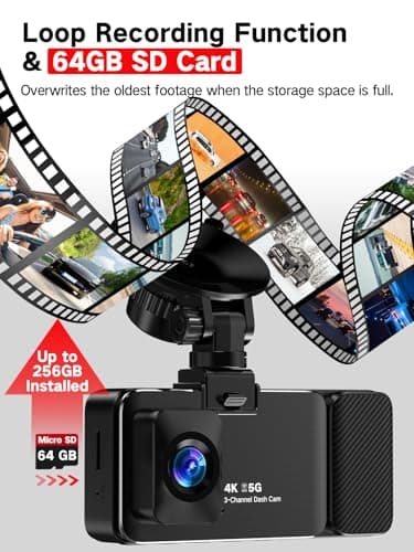 LECTRUS 3 Channel 4k Dash Cam Front and Rear and Inside, Car Mount Dash Camera with WiFi, 64GB Card, Night Vision, App Control, Loop Recording, G-Sensor, 24h Parking Mode, 3" IPS Screen - Image 5