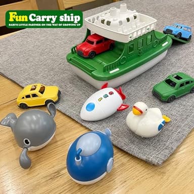 OKGIUGN Ferry Boat with 4 Car and 4 Wind Up Bath Swimming Toys, Kids Bath Toy Floating Vehicle Whales Submarines Swans Rockets, Bathtub Bathroom Pool Beach Toy Set for Toddlers Boys Girls - Image 3
