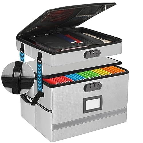 EXLIFBAG 2 Layer File Box with Lock, Portable Document Organizer Box with Handle, Fireproof File Box for Home Office, Legal File Organizer Storage - Image 1