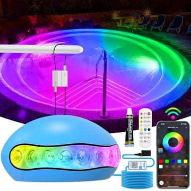 merloly LED Pool Lights,18W Smart RGB Dimmable Underwater Pool Light with APP Control &Timer, IP68 Waterproof 12V Nicheless Underwater Lights for Aboveground Inground Pools 32Ft Cord - Image 1