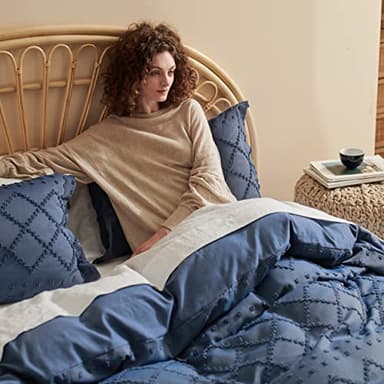 Bedsure Boho Duvet Cover Full Size - Navy Breathable & Soft Boho Bedding, Machine Washable Comforter Cover for All Seasons, Includes 1 Duvet Cover 80"x90" with 2 Pillow Shams & Zipper Closure - Image 3