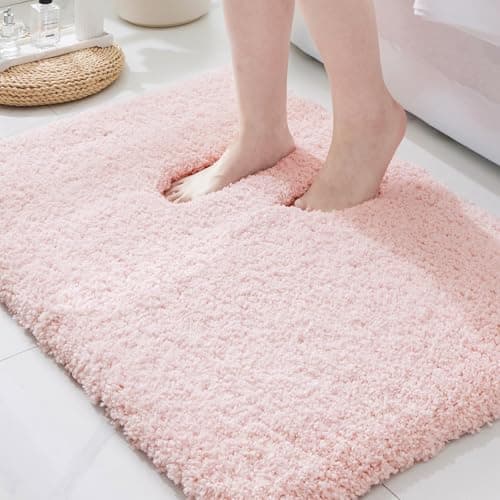 ILANGO Pink Bathroom Rugs 36" × 24" Non Slip & Super Absorbent Extra Thick Soft, Washable Bath Mat for Floor, Non Shedding Microfiber Plush Shaggy Bath Rug with Rubber for Bathtub Shower Room Sink - Image 1