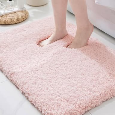 ILANGO Pink Bathroom Rugs 36" × 24" Non Slip & Super Absorbent Extra Thick Soft, Washable Bath Mat for Floor, Non Shedding Microfiber Plush Shaggy Bath Rug with Rubber for Bathtub Shower Room Sink - Image 1