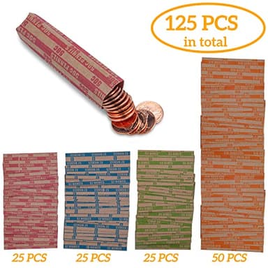 DGBDPACK 125 Assorted Flat Coin Wrappers, 25 Dimes, 25 Nickels, 25 Pennies, 50 Quarters Convenient Pack - Image 3