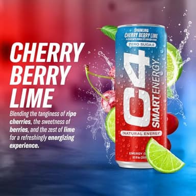 Cellucor C4 Smart Energy Drink – Boost Focus and Energy with Zero Sugar, Natural Energy, and Nootropics - 200mg Caffeine - Cherry Berry Lime (12oz Pack of 12) - Image 4