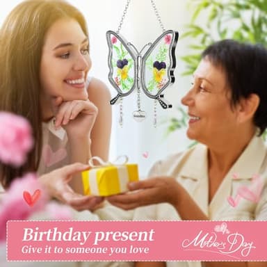 Gifts for Grandma Butterfly Suncatcher with Real Flowers Handmade Butterfly Wind Chime Gift for Grandma Nana Unique Birthday Gifts for Nana Hanging Ornament for Wall Window Garden - Image 3