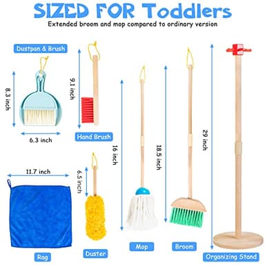 WOODMAM Wooden Kids Cleaning Set for Toddlers,8 Pieces Montessori Cleaning Toys with Kids Broom and Mop Set, Housework Pretend Play Toy Gift for Boys Girls Ages 3+ - Image 2