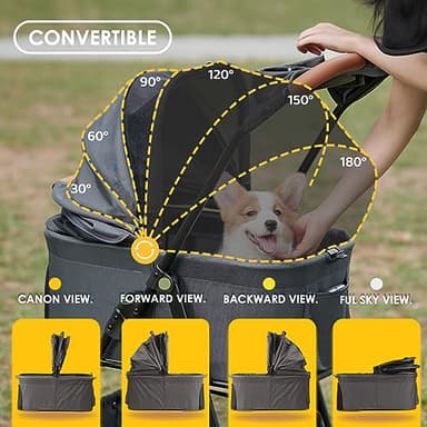 3 in 1 Folding Dog Stroller, Zoosky Pet Stroller for Small/Medium Dogs, Cat Stroller w/Removable Carrier, Car Seat, Sun Shades, Waterproof Small Dog Stroller, All Terrain Cat Stroller for 2 Cats - Image 3