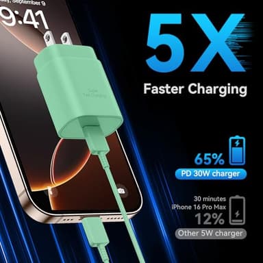 Phone 17 16 15 Charger Fast Charging, 30W USB C Charger Block with 10FT Long C Chargers Cord Cable for Phone17 16 15 Pro Max/16 15 Pro/16 15 Plus/17/16/15, iPad-Green - Image 2
