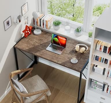 Coavas Folding Desk No Assembly Required, 39.4 inch Writing Computer Desk Space Saving Foldable Table Simple Home Office Desk,Brown - Image 6