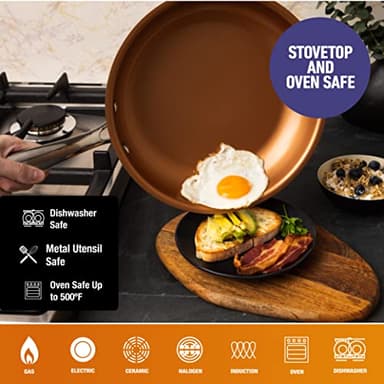Gotham Steel PRO 3 Pc Hard Anodized Ceramic Frying Pans Set, 8” 10” 12” Nonstick Frying Pans Skillet with Non Toxic Ceramic & Titanium Coating, Induction Ready, Oven and Dishwasher Safe - Copper - Image 5