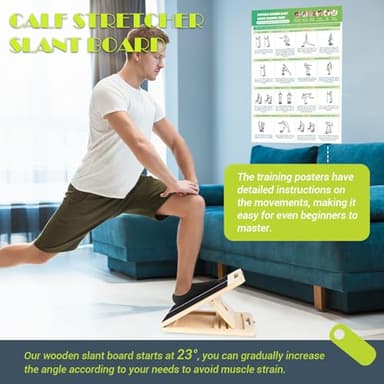 Slant Board for Calf Stretching, Adjustable Portable Wooden Incline Board for Calf Stretcher with Training Poster, 300 Lbs Weight Capacity Physical Therapy Equipment for Leg, Knees, Heel, Ankle - Image 4