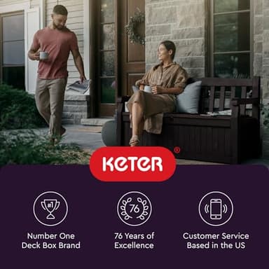 Keter Solana 70 Gallon Storage Bench Deck Box for Patio Furniture, Front Porch Decor and Outdoor Seating – Perfect to Store Garden Tools, Brown/Brown - Image 12