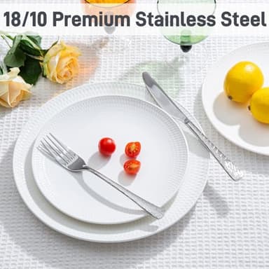 KINGSTONE Hammered Silverware Set, Flatware Set, 18/10 Stainless Steel Premium Cutlery with Unique Ripple Handles Design Mirror Polished - Dishwasher Safe (40-Piece) - Image 5