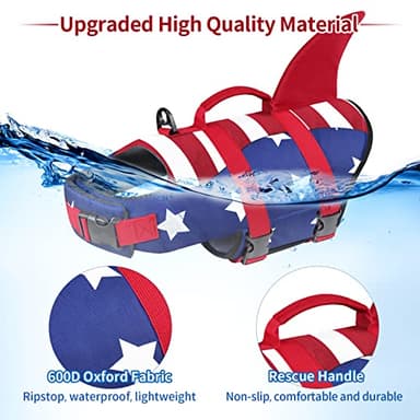 Malier Dog Life Jacket, High Buoyancy Shark Swimsuit, Ripstop American Flag, Medium, Red & Dark Blue - Image 4