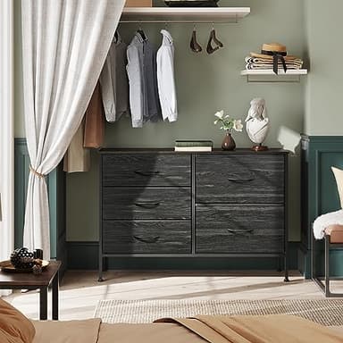 WLIVE Dresser for Bedroom with 5 Drawers, Wide Dressers with Drawer Organizers, Chest of Drawers, Fabric Dresser for Living Room, Closet, Hallway, Charcoal Black Wood Grain Print - Image 6