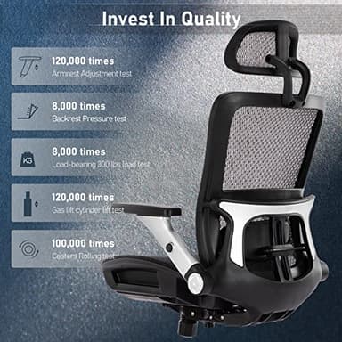 COLAMY Ergonomic Mesh Office Chair with Footrest, High Back Computer Executive Desk Chair with Headrest and 4D Flip-up Armrests, Adjustable Tilt Lock and Lumbar Support-Black - Image 8