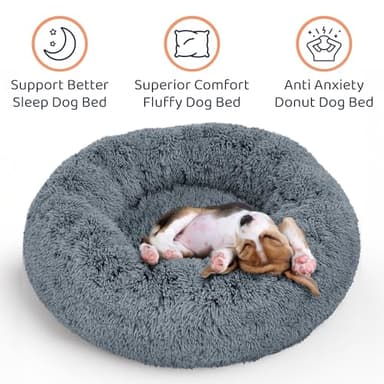 Petloox Donut Dog Bed - Premium Comfort for Anxiety Relief - Fluffy & Calming Design with Ultra-Plush Support | Cozy Round Dog Bed with Super Soft Circle Style (Size M Dark Grey) - Image 2