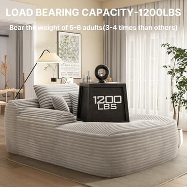 POEM PANDA 67" Oversized Chaise Lounge Reading Chair,Plush Corduroy Boneless Memory Foam Couch Sofa Beds,Lounging Chairs with Deep Large seat,No Assembly Required Cloud Comfy Couches for Living Room - Image 3