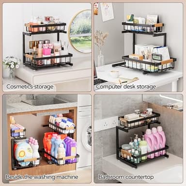 ADBIU Under Sink Organizer, 2 Pack 2 Tier Expandable Height (13.2" - 17.2") Pulling Out Kitchen Bathroom Cabinet Organizers - Image 5
