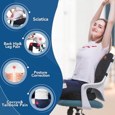 QUTOOL Orthopedic Seat Cushion and Lumbar Support Pillow for Office Chair & Car, Memory Foam with Washable Cover Ergonomic Desk Chair Cushion for Tailbone, Lower Back Pain, Sciatica Relief - Image 2
