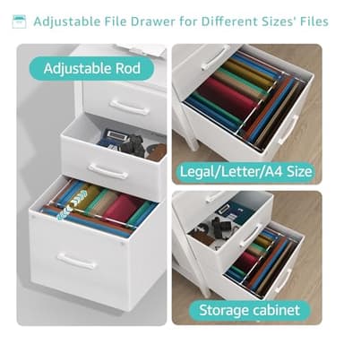 Lufeiya White Desk with Fabric File Drawers Cabinet, 47 Inch Reversible Computer Desk with Filing Cabinet for Bedroom Small Space Home Office, Modern Writing Table PC Desks, White - Image 5