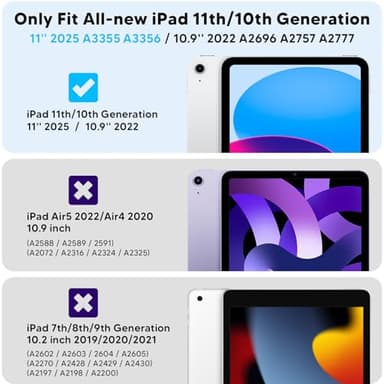 BLOSOMEET Case for iPad A16 11th/10th Generation 11''/10.9'' 2025/2022 with Tempered Glass Screen Protector & Pencil Holder, Rugged Military Grade Cover w/Stand Hand Shoulder Strap, Black - Image 2