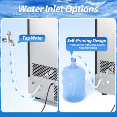 Commercial Ice Maker, 110LBS/24H Undercounter/Freestanding Ice Machine with Self-Priming Gallon Water& Facuet Water Inlet, Self-Cleaning, 3 Ice Thickness,18LB Storage Bin for Home, Office,Garage - Image 3