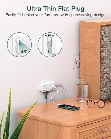 Extension Cord 15 ft - Power Strip Surge Protector, Flat Plug with 6 AC Outlet Extender 3 USB Ports (2 USB-C), 1080J, Multi Plug Outlets Desktop Charging Station for Home College Dorm Room Essentials - Image 4