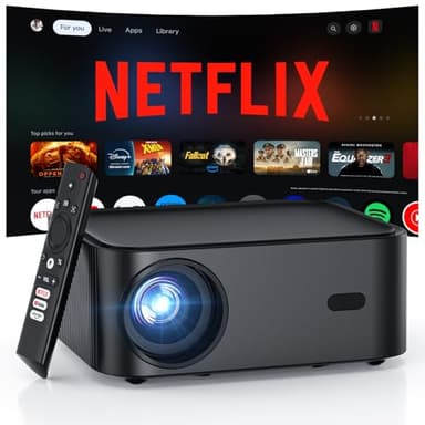Official Licensed Netflix 1500 ANSI Smart Projector, HAPPRUN 4K Projector with Wifi and Bluetooth, DoIby Audio,Native1080P,Built-in Apps, ,Electric Focus,Movie Projector for Home Cinema,Outdoor,Indoor - Image 1