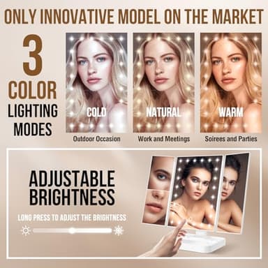 NIKKOMON Wireless Rechargeable Lighted Makeup Mirror with 3 Color Lighting, 2000mAh Rechargeable Battery, 10x 3X 2X Magnification, 24 LED, 360 Degree Rotation, Gift for Woman (White) - Image 6