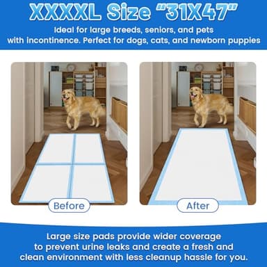 Gimars XXXL 31X47” 40 Counts Thicken 6 Layers Ultra Absorbent Dog Pee Pads Extra Large Leak-Proof Odor-Control Puppy Training Pads Quick Dry Pee Pads for Dogs Cats Pets - Image 2