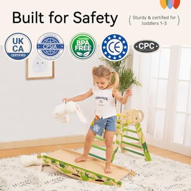 Wingyz 8-in-1 Pikler Triangle Set with Cushion-Wooden Baby Climbing Toys with Arch, Ramp & Ladder | Montessori Toddler Climber Indoor Jungle Gym for 1-3 Year Olds (Green) - Image 6
