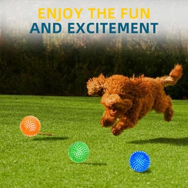 SHARLOVY 3'' Squeaky Balls for Small Dogs, 4 Colors Spiky Dog Balls for Puppy Teething, Durable Puppy Chew Toys for Teething, Indestructible Toys to Fetch and Train, BPA Free Non-Toxic - Image 8