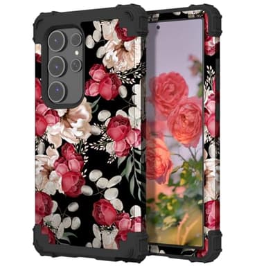 PIXIU Unique Flower Pattern Compatible with Samsung Galaxy S24 Ultra case, Heavy Duty Dual Layer Shockproof Full-Body Protective Sturdy Hybrid Cute Rugged Case for Women,Girls,Kids-Rose Floral - Image 2