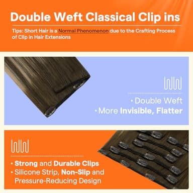 Full Shine Clip in Hair Extensions Real Human Hair Brown Balayage Dirty Blonde Hair Clip in Extensions Double Weft Medium Brown Human Hair Extensions for Women 14 Inch 7 Pcs - Image 4