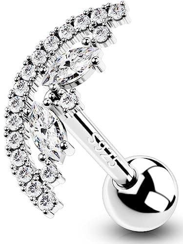 OUFER 16G Helix Piercing Jewelry, 925 Sterling Silver Cartilage Earrings Stud, Clear CZ Tragus Earrings, Conch Lobe Piercing Jewelry for Women Men - Image 1