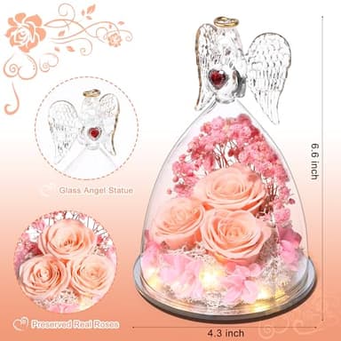 Tiaronics Mothers Day Rose Gifts for Women, Large Angel Figurines with Real Roses, Preserved Real Flower Rose for Her, Champagne - Image 2