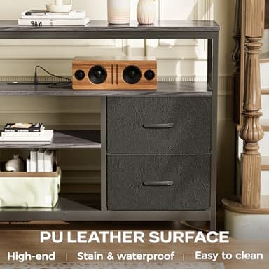 Huuger TV Stand Dresser with Power Outlets and LED Lights, 4 Drawers Entertainment Center with Shelves, 54in Media Console for 55 60 Inch TV, Dresser with PU Finish, Grey and Black - Image 6