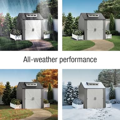 Rubbermaid Resin Outdoor Storage Shed With Floor (7 x 7 Ft) Weather Resistant Gray Organization for Home/Backyard/Garden Tools/Lawn Mower/Bike Storage/Pool Supplies - Image 3