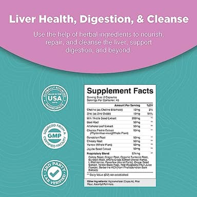 Liver Cleanse Detox & Repair 90 Capsules - Herbal Liver Support Milk Thistle Supplement - Silymarin Milk Thistle Supplements with Dandelion Root, Choline, Beetroot & Artichoke Extract - Image 3